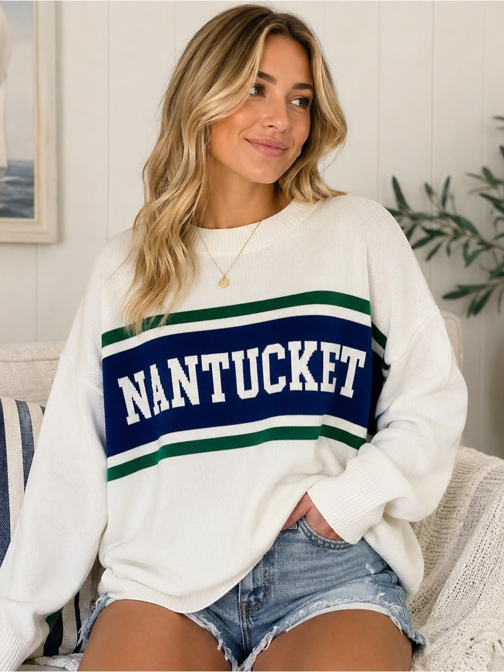 Moonrise Nantucket Oversized Sweater Women’s Medium Coastal Preppy